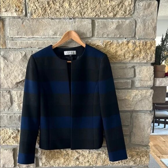 Tahari Women's Black and Blue Striped Blazer Jacket Size 10 - Picture 1 of 16